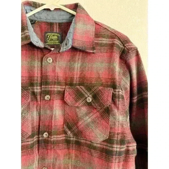 JACHS Flannel Shirt Mens M Red Black Plaid Long Sleeve Button Heritage Midweight - Picture 6 of 12